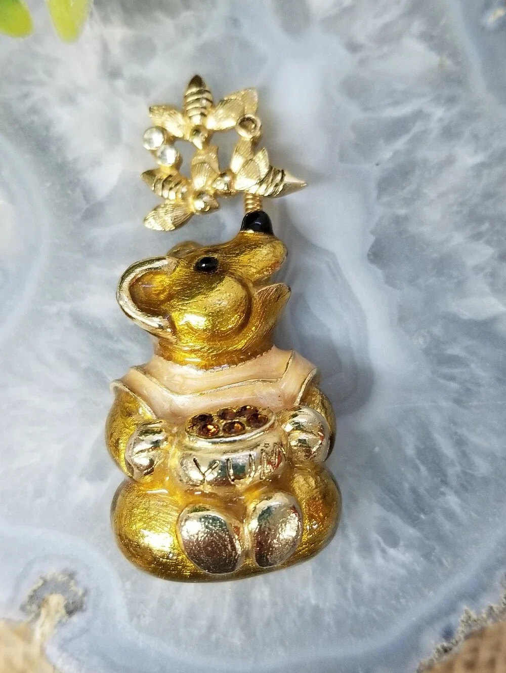 Vintage Bear W/honey Pot & Bees Brooch
